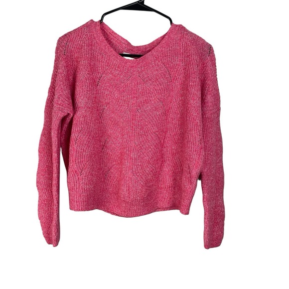 Anthropologie Womens Round Neck Pointelle Knit Boxy Sweater S Pink Lightweight - Picture 1 of 8